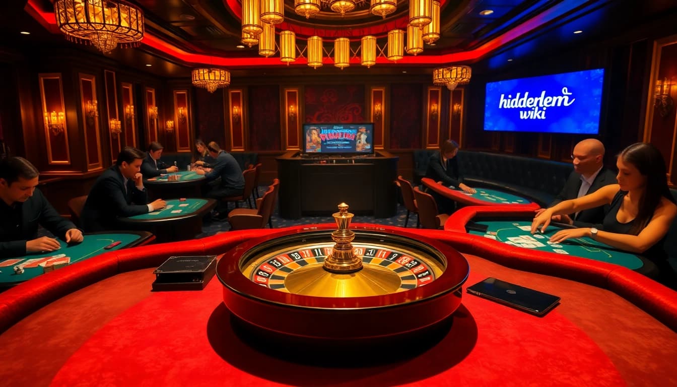 Players enjoying poker at a luxurious casino with hidden wiki details presented.