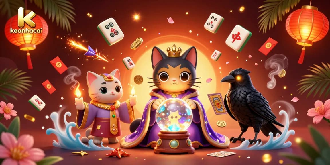 Engage with gambling fun at keonhacai amid vibrant mystical elements and gaming symbols.