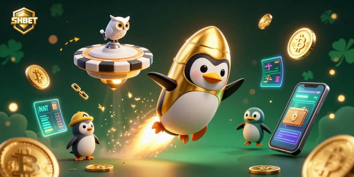 Experience SHBET's thrilling casino adventure with a vibrant 3D scene featuring unique characters and elements.