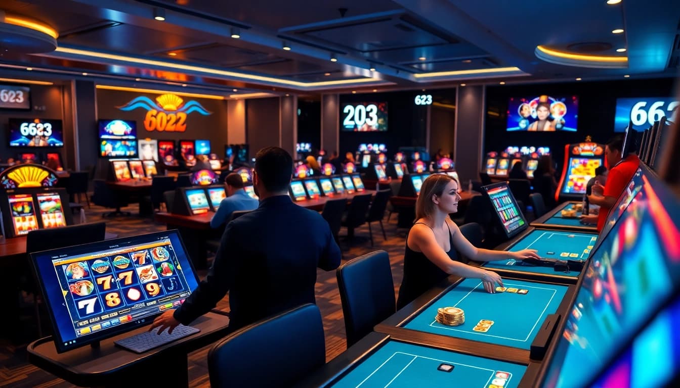 Exciting online casino gaming at 6623 with players enjoying live games in a luxurious environment.