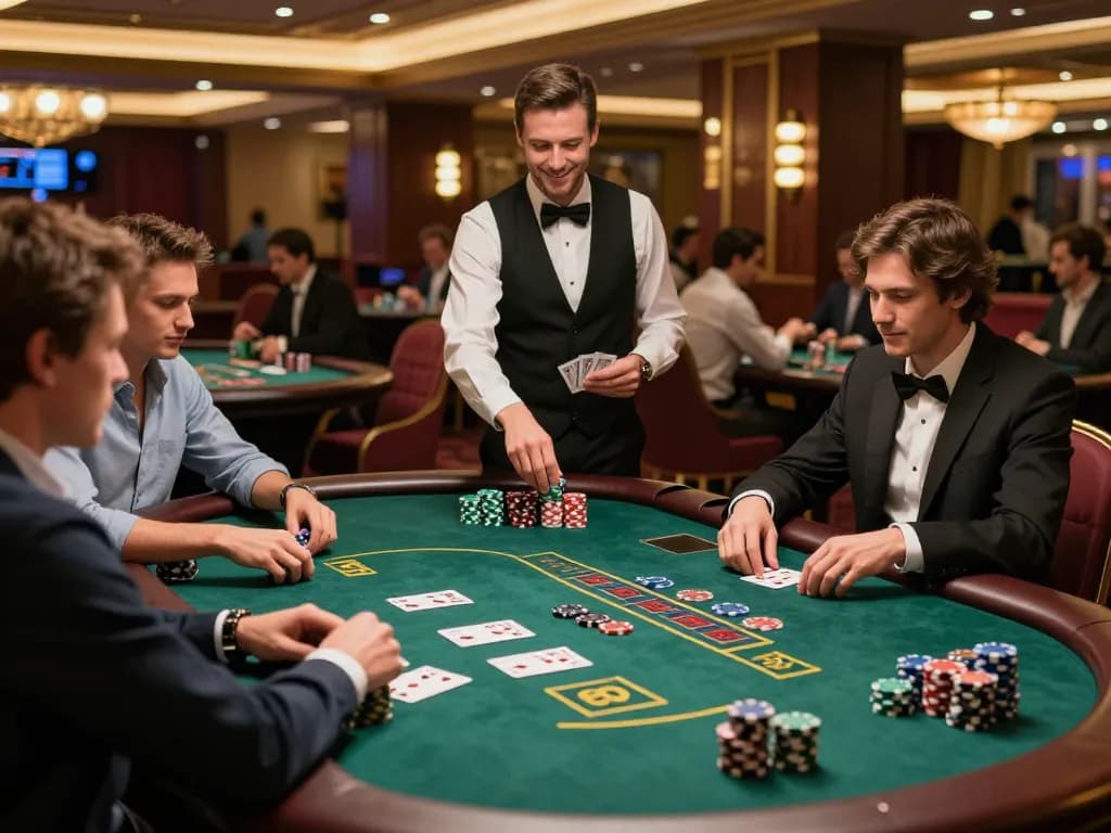 Permainan blackjack yang menarik di kasino DEWI999 dengan pemain yang melakukan taruhan strategis.