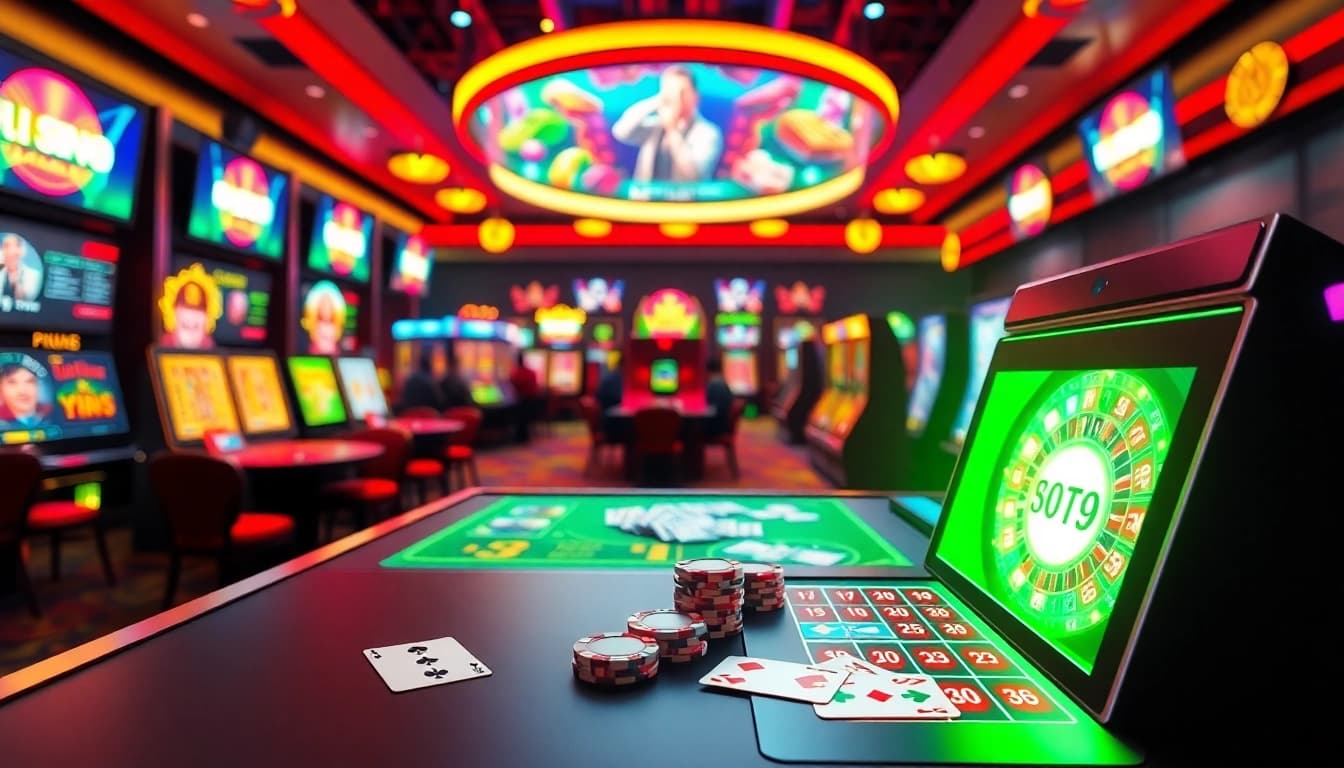 Experience the excitement of an online casino Singapore with a vibrant gaming interface and players.