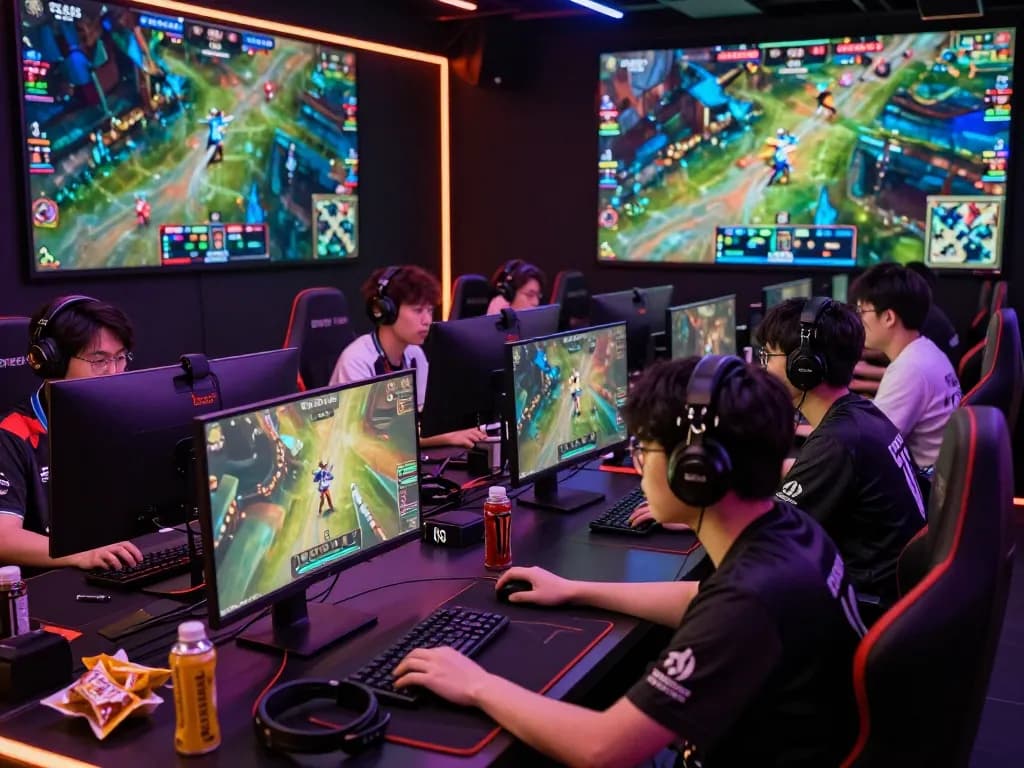 Intense esports betting scene during a tournament showing gamers engaged with vibrant visuals from https://gglbetsg.org/gglbet-sg/singapore-esports-betting-guide/ and competitive atmosphere.