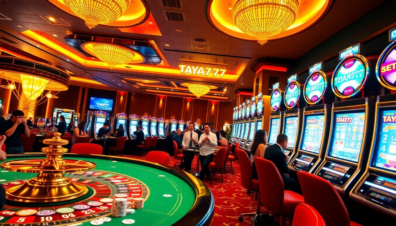 TAYA777 digital platform showcasing vibrant and luxurious casino games with engaged players and exciting visuals.