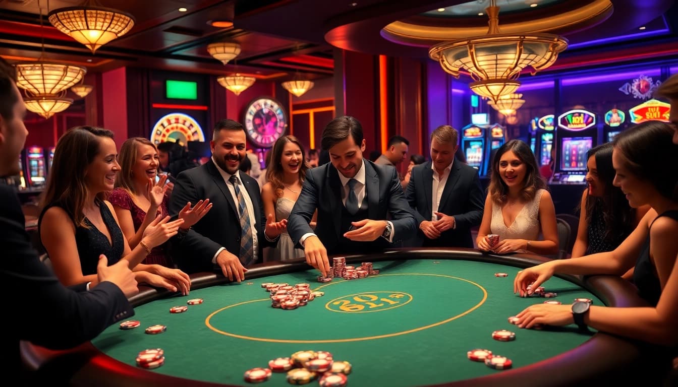 KONG88 poker players at a high-stakes table enjoying the thrill of casino action.