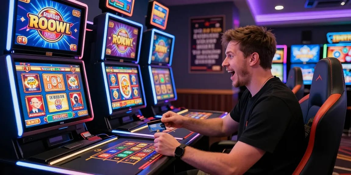 Celebrating a win at online credit card casinos on https://jumpspace.org.uk with vibrant games and modern setup.