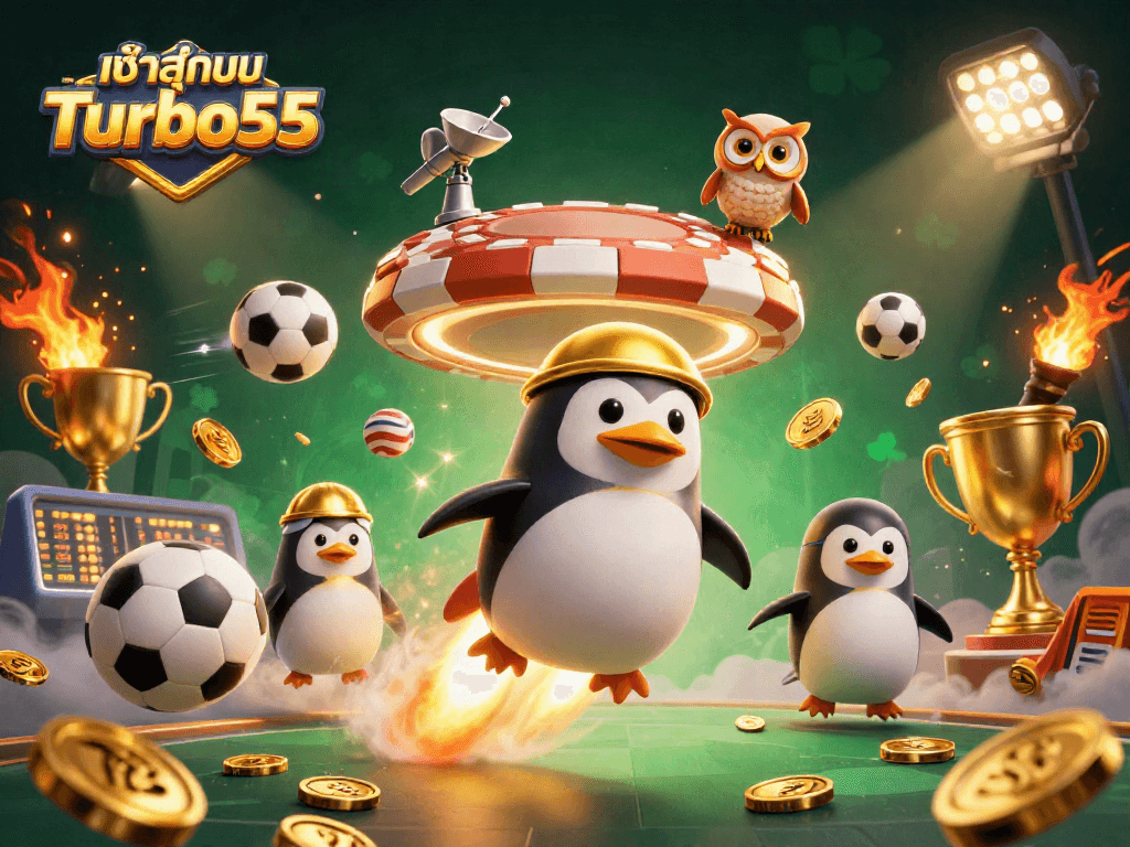 Engage in thrilling gaming with เข้าสู่ระบบ Turbo55 as a golden penguin zooms through space