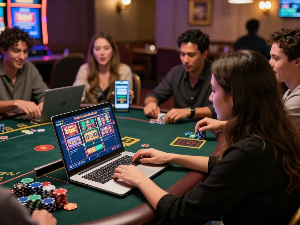 Players celebrating wins at non gamstop casinos, engaging in dynamic online casino games