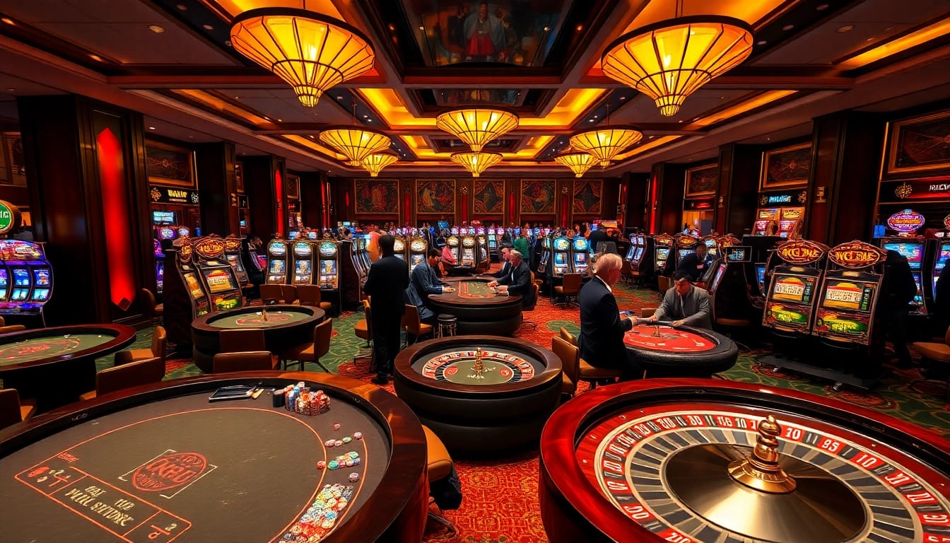NK88 casino scene with players at tables, showcasing excitement in gambling activities.