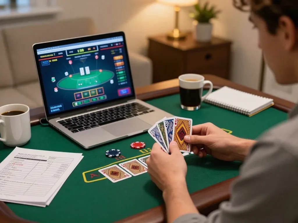 Player engaged in a blackjack game at nhà cái SIN88 while strategizing with notes.