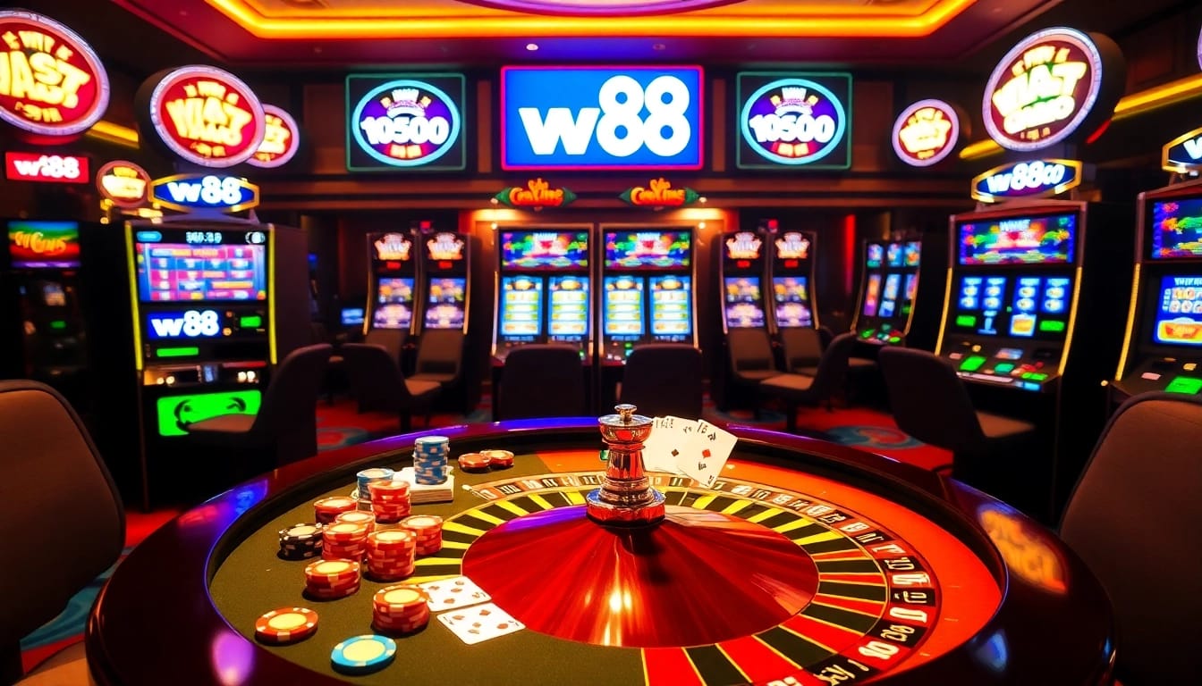 Experience thrilling games at ww88 casino with vibrant poker chips and slot machines.