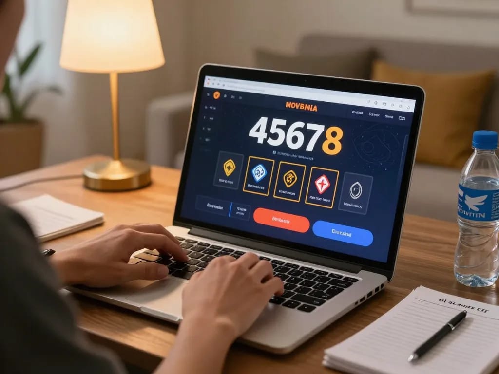Engaging with the 45678 app for online gaming, showcasing a cozy home environment.