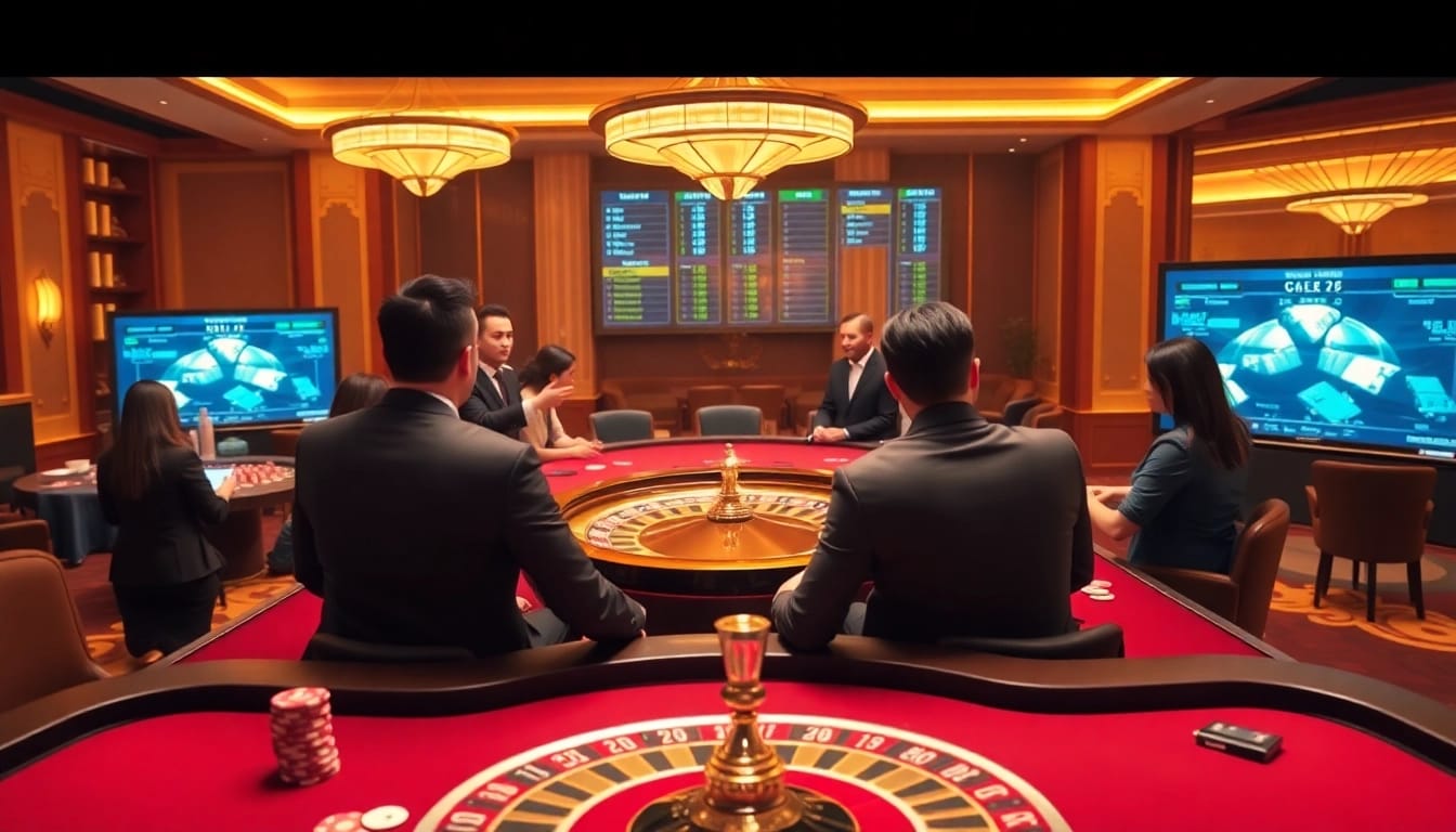 Experience thrilling gameplay at LC88 with vibrant casino tables and engaging players.