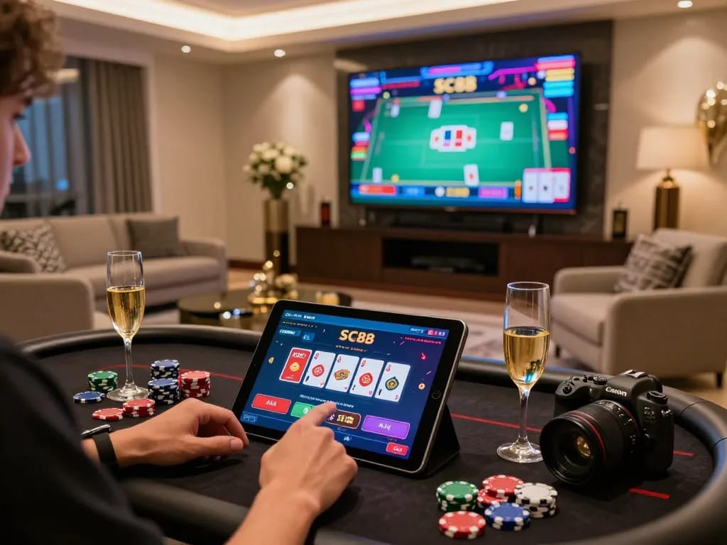 Engaging with SC88 app on tablet, showcasing a vibrant online casino experience.