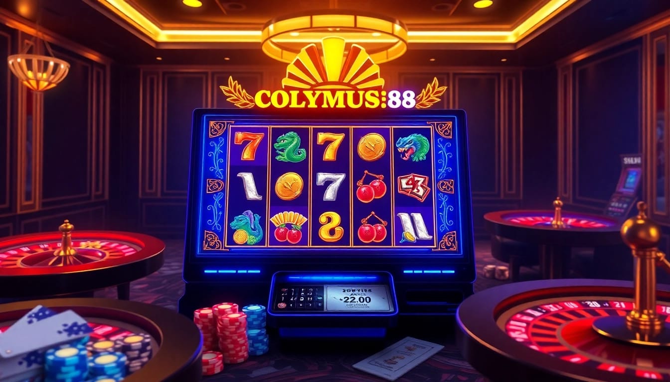 Spin the OLYMPUS88 slot machine amidst a luxurious casino ambiance filled with casino games.