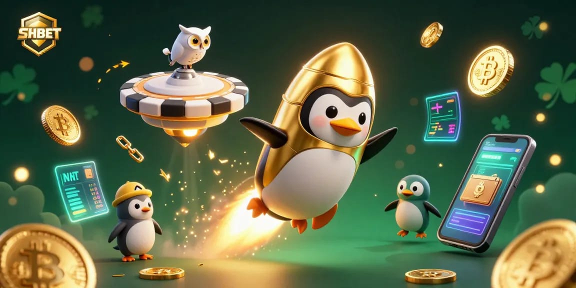 Experience SHBET's thrilling casino adventure with a vibrant 3D scene featuring unique characters and elements.