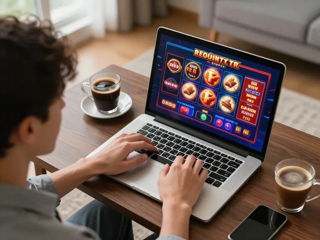 Engaging gaming session at home with Gsc108 online slots interface visible