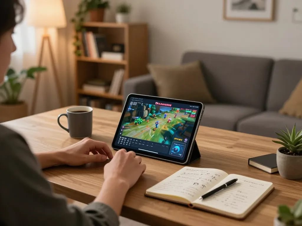 การเล่นเกมออนไลน์กับ FAFA828 บนแท็บเล็ตในบรรยากาศที่บ้านที่แสนสบาย