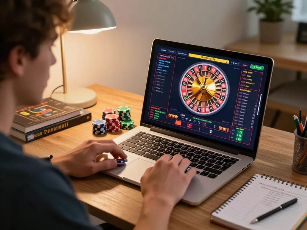 Engaging in online roulette gaming with Pragmati Play from a cozy home workspace.