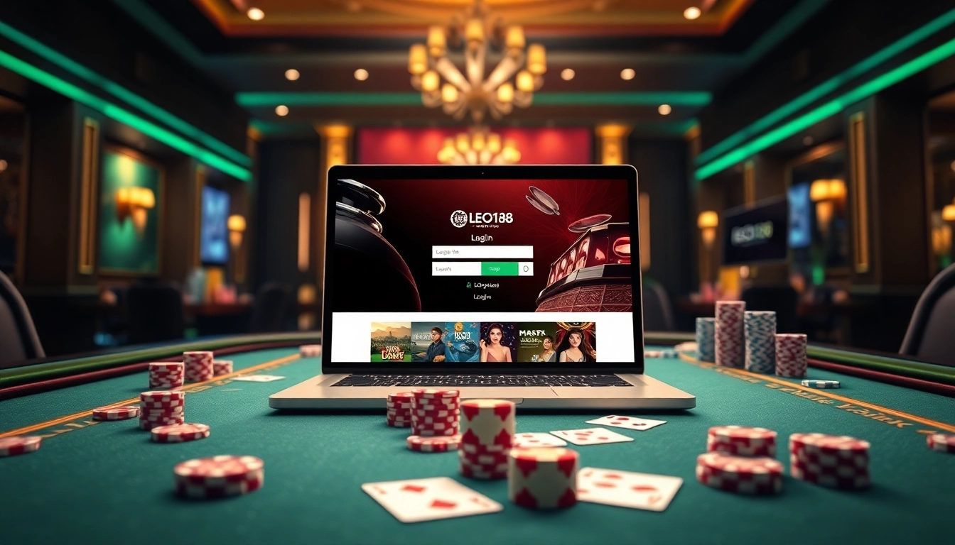 Engaging scene showcasing the LEGO138 login interface in a luxurious online gambling setting.