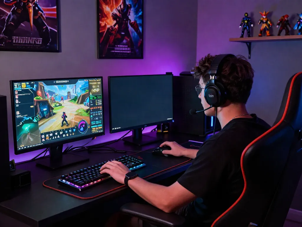 Intense gaming session featuring the ORION88 interface and vibrant graphics in a modern gaming setup.