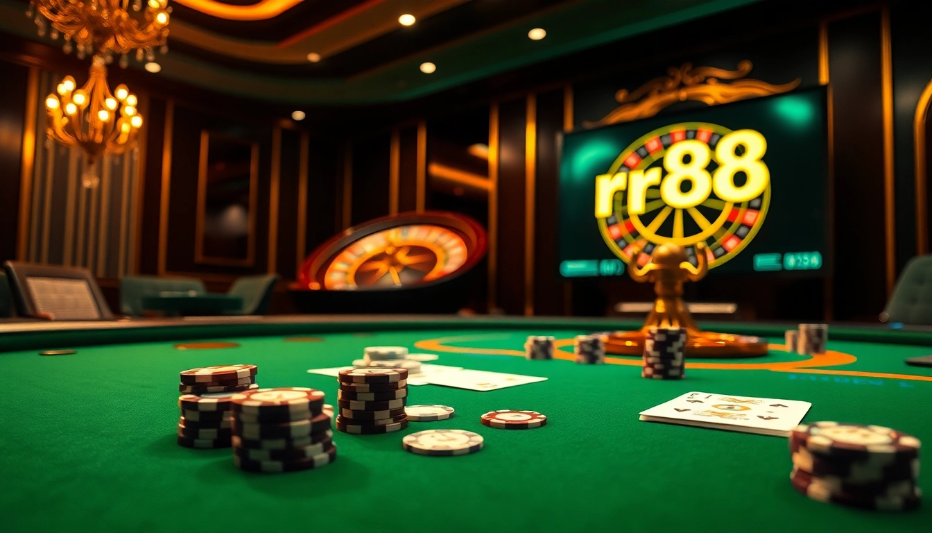 Experience the excitement of rr88 link as players engage with luxurious gaming elements in a vibrant casino atmosphere.
