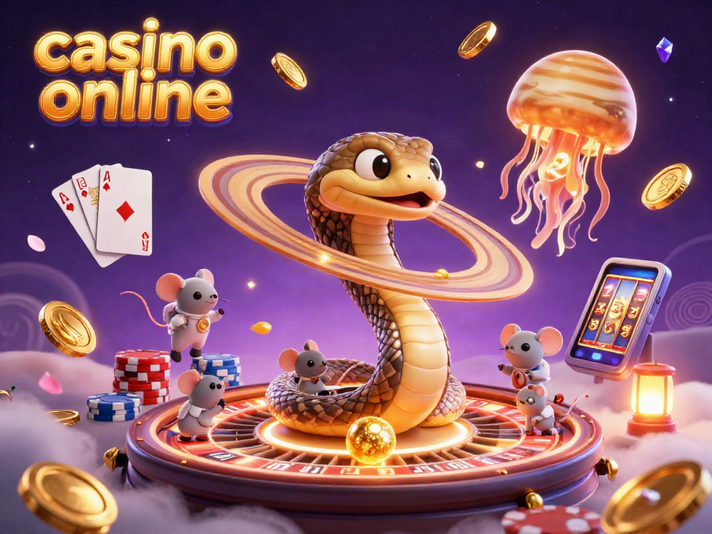 Experience the excitement of casino online with a vibrant cosmic illustration of a roulette wheel and adventurous characters.
