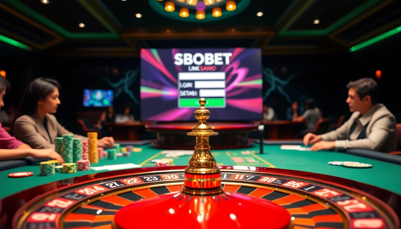 Engage with the sbobet link login interface in an upscale casino setting, enhancing the gambling experience.