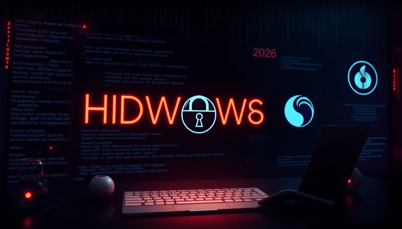 Visual representation of Hidden Wiki 2026, showcasing dark web security and onion icons.