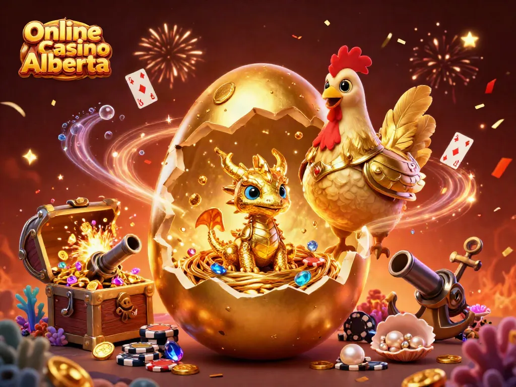 Engage with thrilling play at Online Casino Alberta, featuring a golden dragon and poker chips.