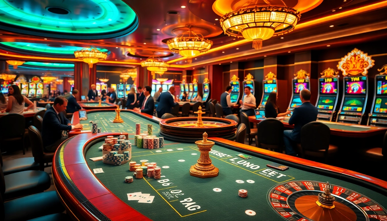 Engaged players celebrating a win at a Rikbet casino table with vibrant chips and cards.