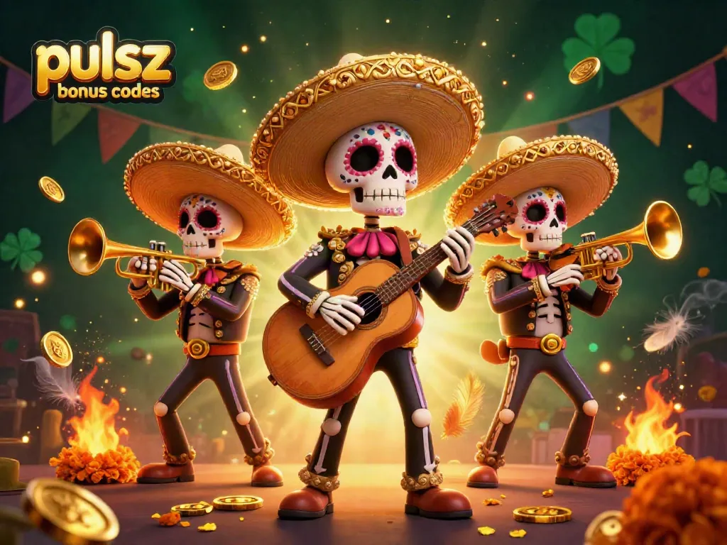 Engage with pulsz bonus codes to unlock vibrant rewards in a festive Day of the Dead casino scene.