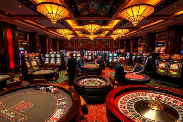 NK88 casino scene with players at tables, showcasing excitement in gambling activities.