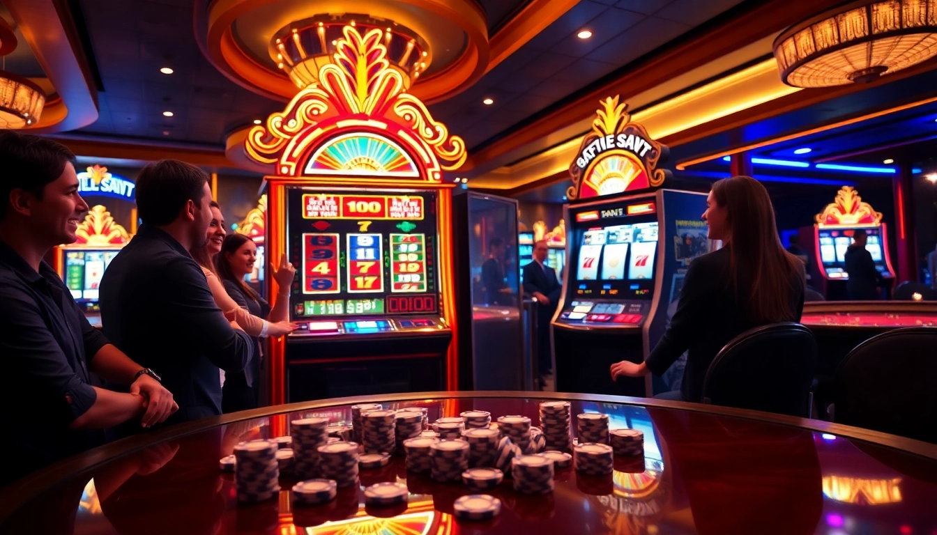 Experience excitement with slot gacor bonus besar at a vibrant casino scene filled with winning players.
