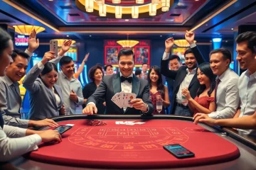 Kèo nhà cái odds showcased on a mobile device in a lively casino atmosphere.