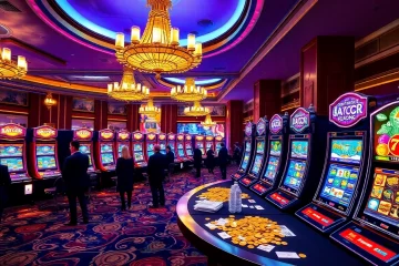 Players winning on vibrant slot gacor machines in an elegant casino setting.