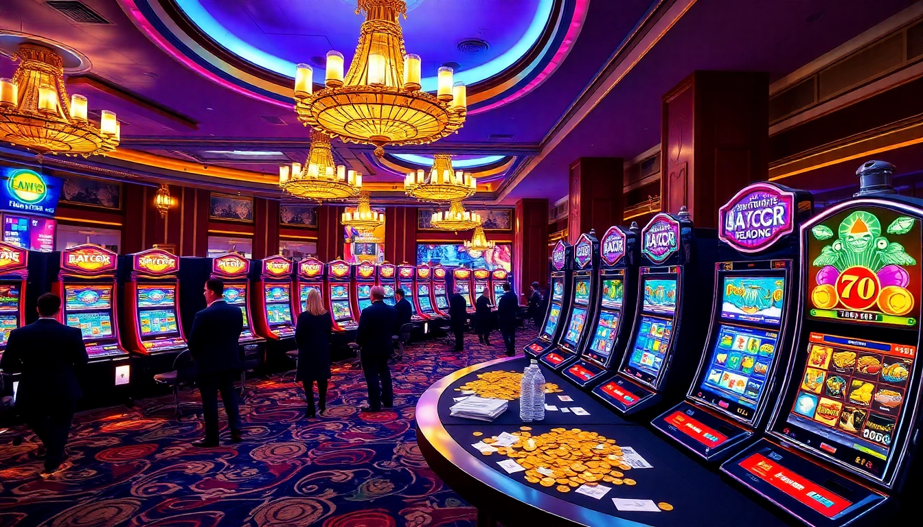 Players winning on vibrant slot gacor machines in an elegant casino setting.