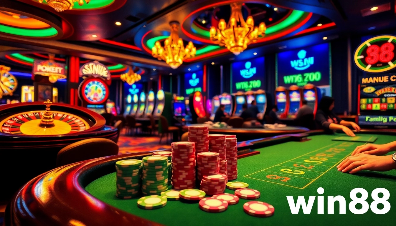 Experience the excitement of win88 with vibrant casino tables and engaging online gaming elements.