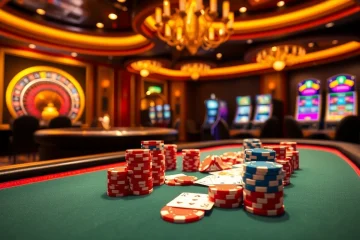 Experience high-stakes gambling at C168's luxurious poker table with vibrant chips and cards.