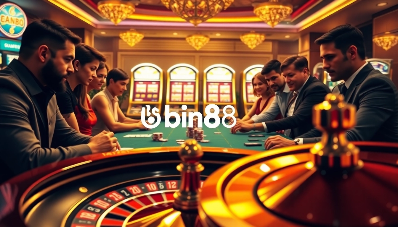 Players revel in high-stakes betting at Bin88 casino table, showcasing excitement and luxury.
