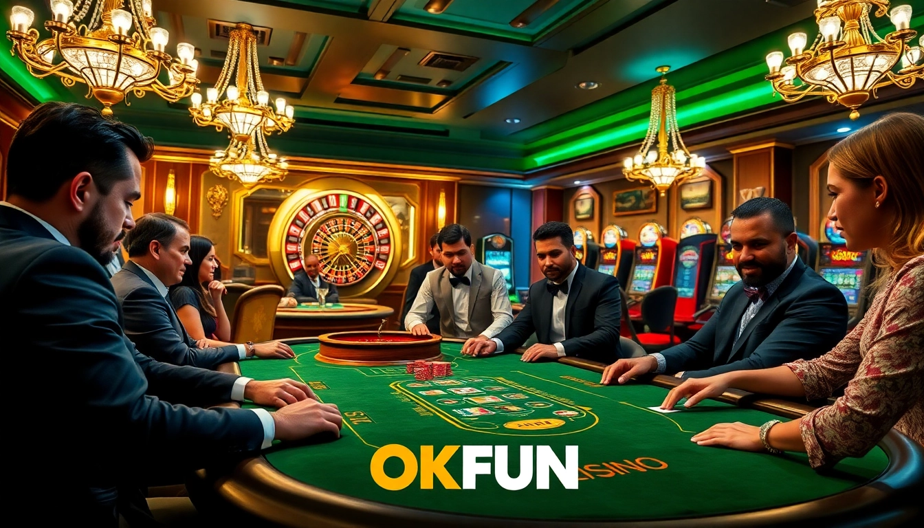 Engage in high-stakes poker at OKFUN, surrounded by thrilling casino excitement and elegant décor.