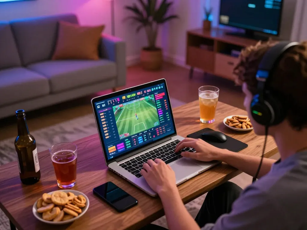 Person placing bets on ho88's online sports platform, showcasing an engaging home gambling experience.