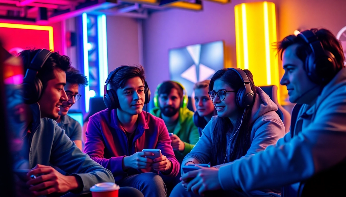 Engage in a thrilling hi game atmosphere with diverse players immersed in gaming.