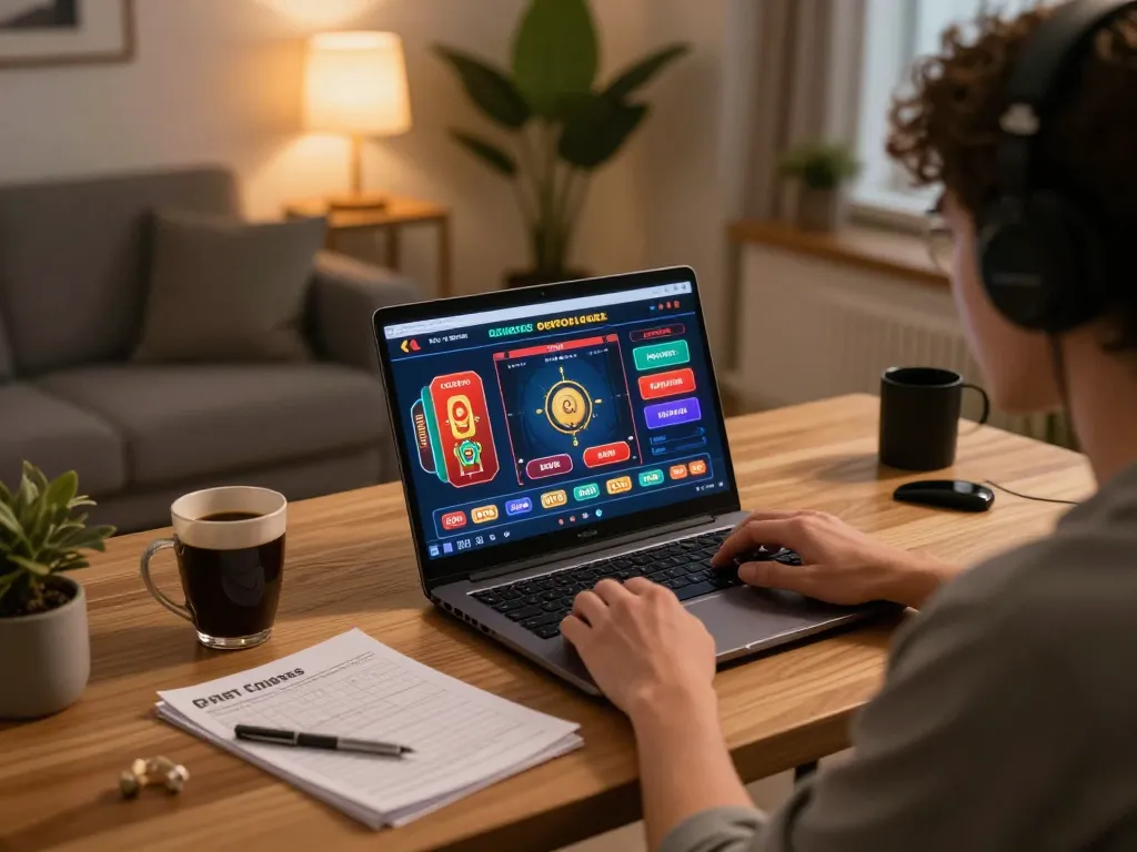 Player enjoying casino games on TG88's platform from a cozy home office
