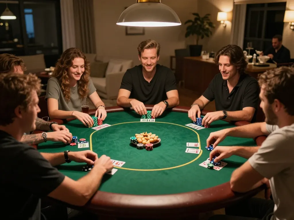 Enjoy thrilling games at เว็บzood24 with friends during a cozy poker night, showcasing strategic gameplay.