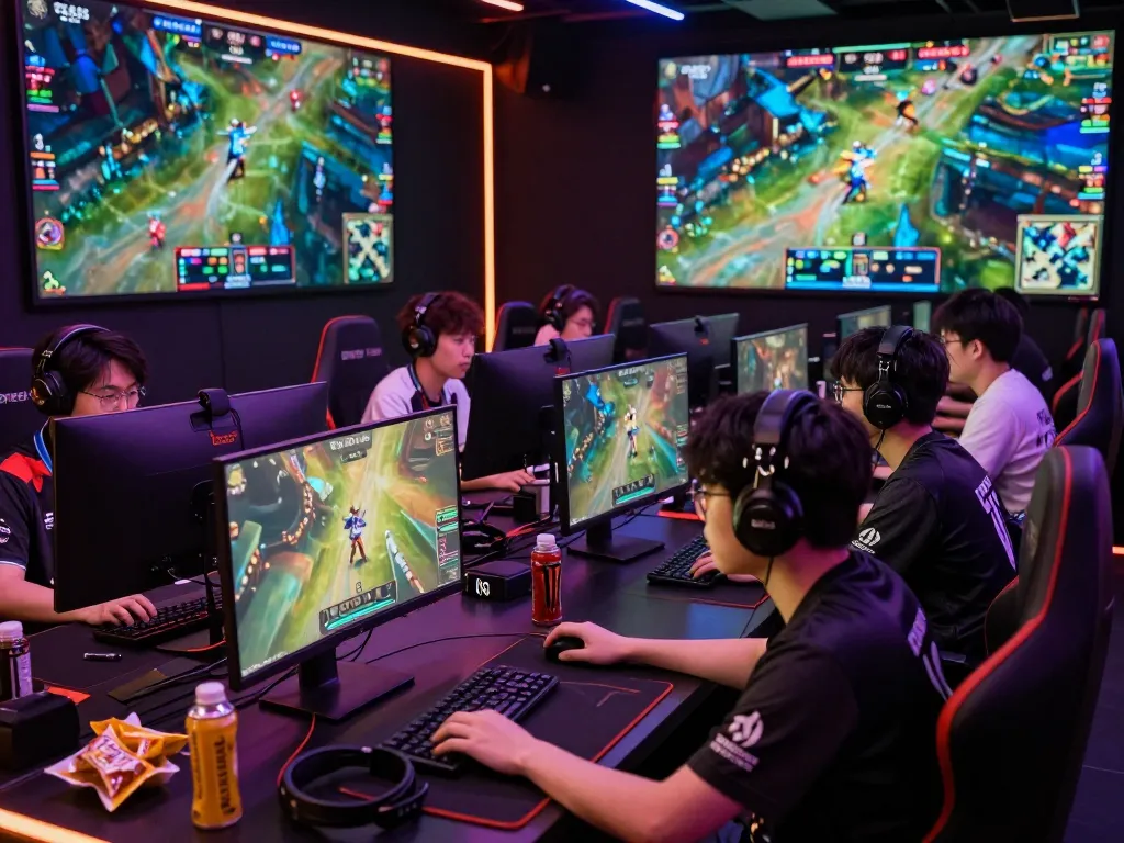 Intense esports betting scene during a tournament showing gamers engaged with vibrant visuals from https://gglbetsg.org/gglbet-sg/singapore-esports-betting-guide/ and competitive atmosphere.