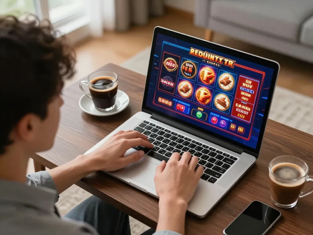 Engaging gaming session at home with Gsc108 online slots interface visible