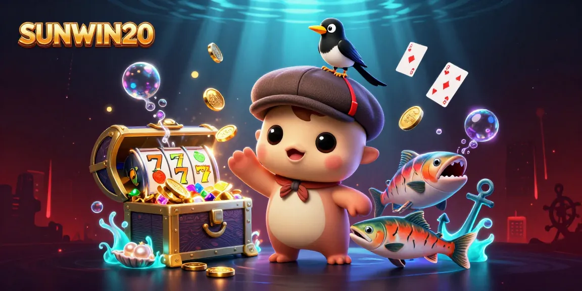 Engage in thrilling gameplay at SUNWIN20 with vibrant casino visuals, showcasing Nessie and gold treasure.