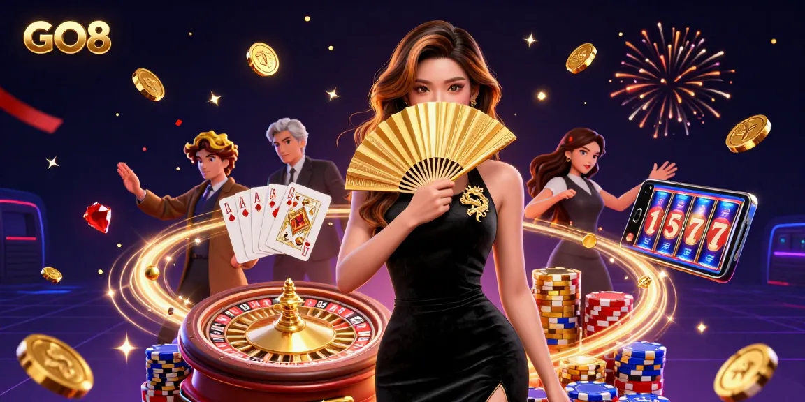 Experience thrilling gaming at GO8 with dynamic slot reels and a dazzling casino atmosphere.