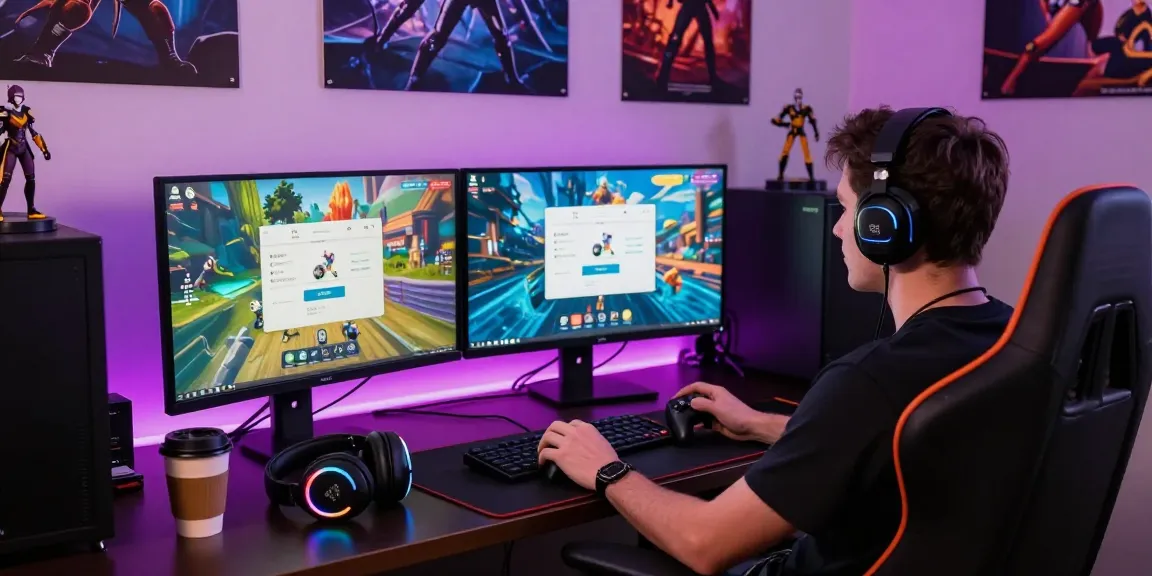 Raja Game login displayed on dual monitors in a vibrant gaming setup.